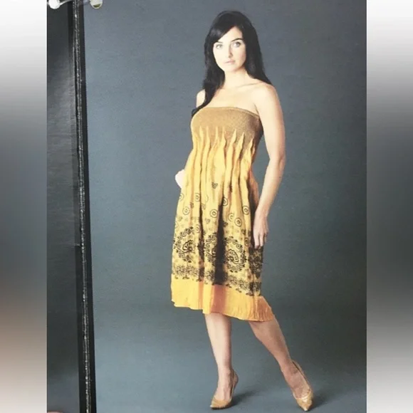 Lapis by Anthro Strapless Convertible Dress/Skirt Golden Yellow Stretchy Bodice - Picture 3 of 13